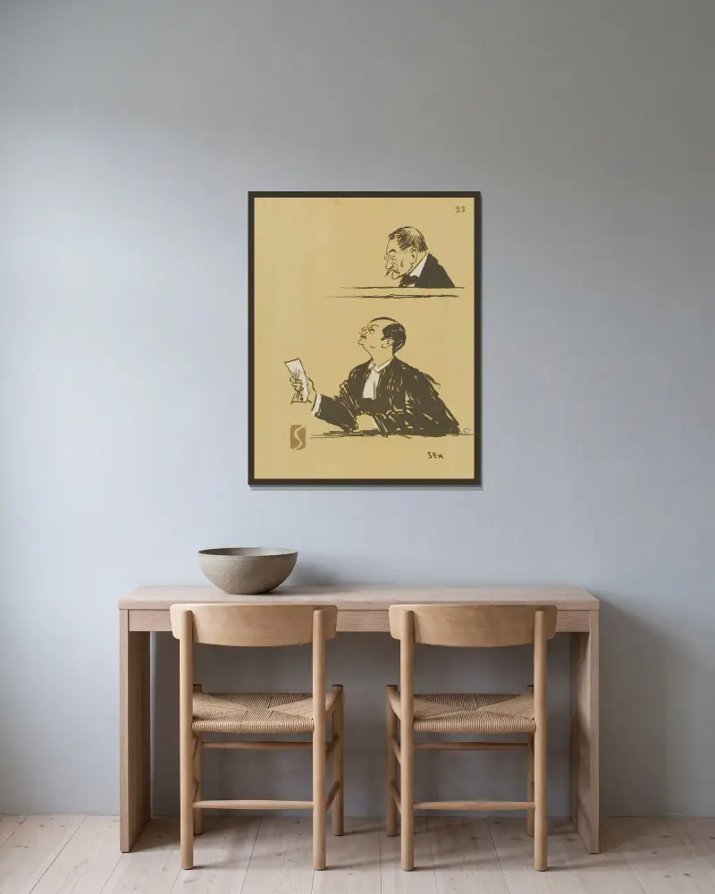 Porchère et maître Héraud av Georges Goursat (Sem) inramad på en vägg