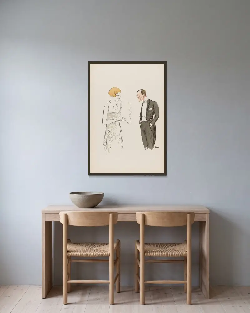 en manlig och en kvinnlig gestalt av Georges Goursat (Sem) inramad på en vägg
