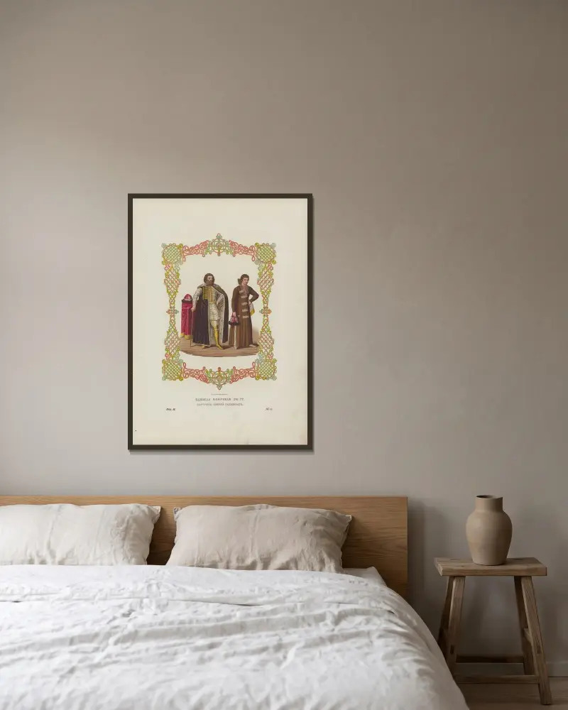 Boyars’ clothes of the XVII century. Portraits of Princes Repnins av Fedor Grigoryevich Solntsev inramad på en vägg