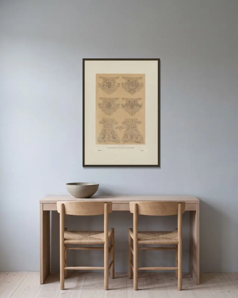 Detaljer från Tret’iakovs vinskål av Fedor Grigoryevich Solntsev inramad på en vägg
