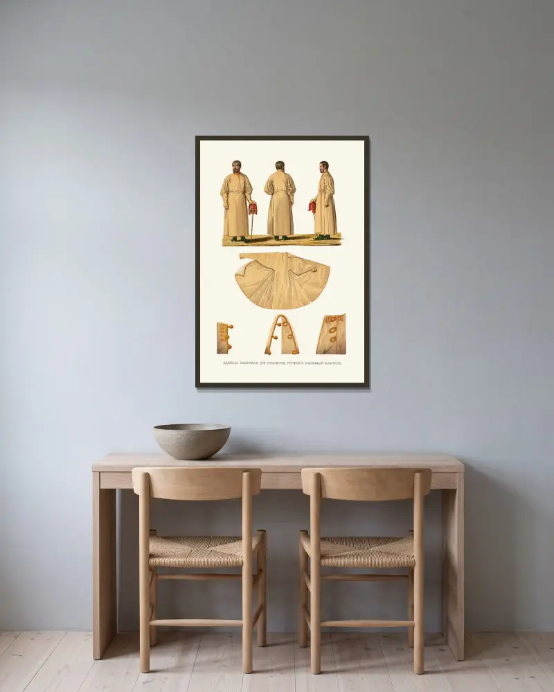 Odezhda boiarskaia XVII stoletiia. Utrenii shelkovyi kaftan av Fedor Grigoryevich Solntsev inramad på en vägg