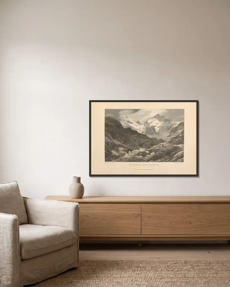E. T. Compton – The Morteratsch Glacier, Upper Engadine av Theodor Gsell Fels inramad på en vägg