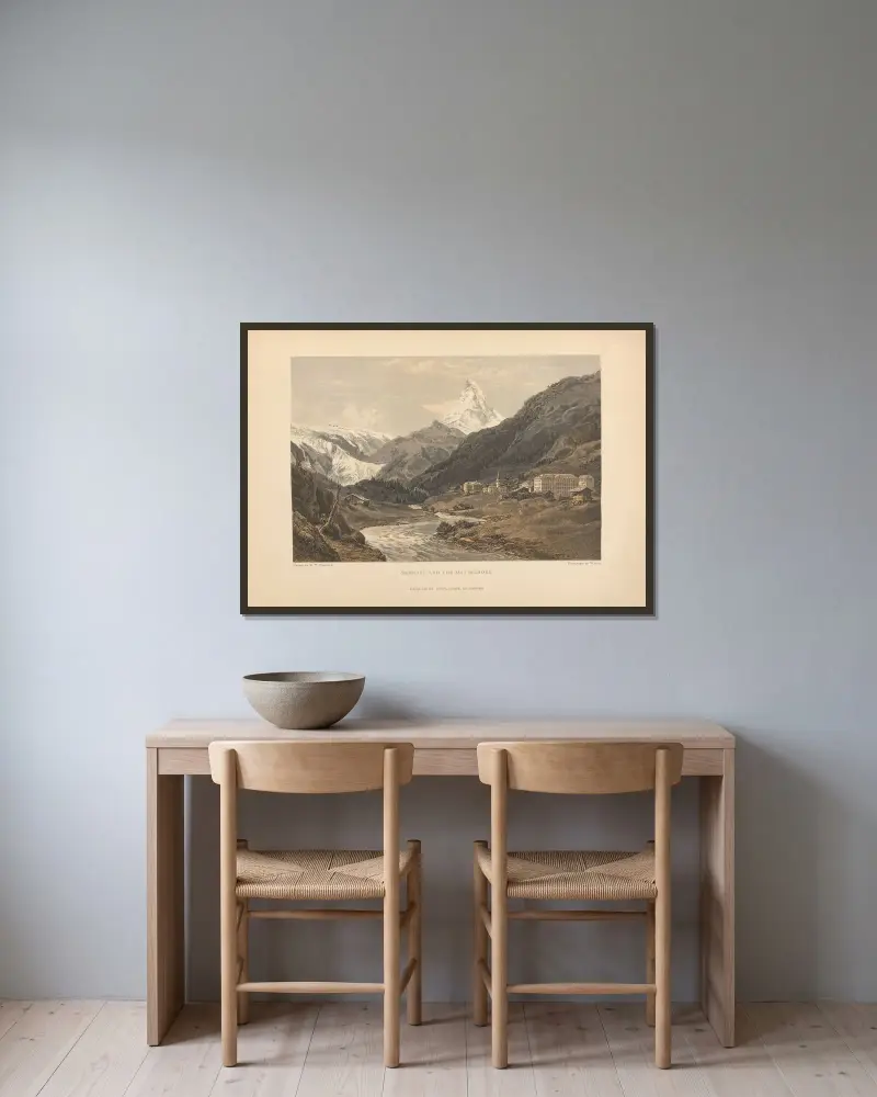 Zermatt und das Matterhorn von Theodor Gsell Fels gerahmt an einer Wand