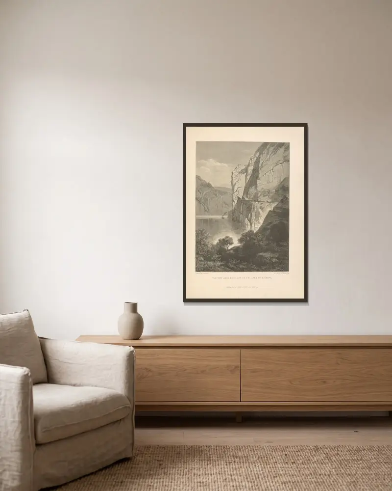 G. Closs – Die neue Axenstraße, Bucht von Uri, Vierwaldstättersee von Theodor Gsell Fels gerahmt an einer Wand