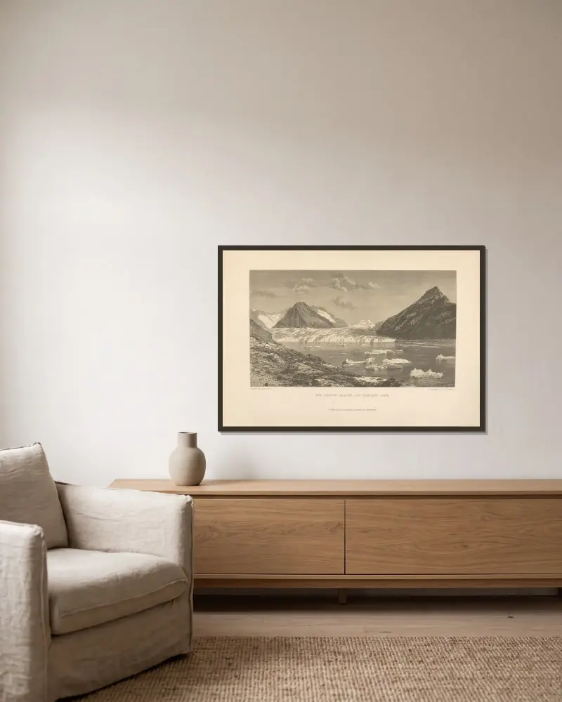 Der Aletschgletscher und der Märjelensee von Theodor Gsell Fels gerahmt an einer Wand