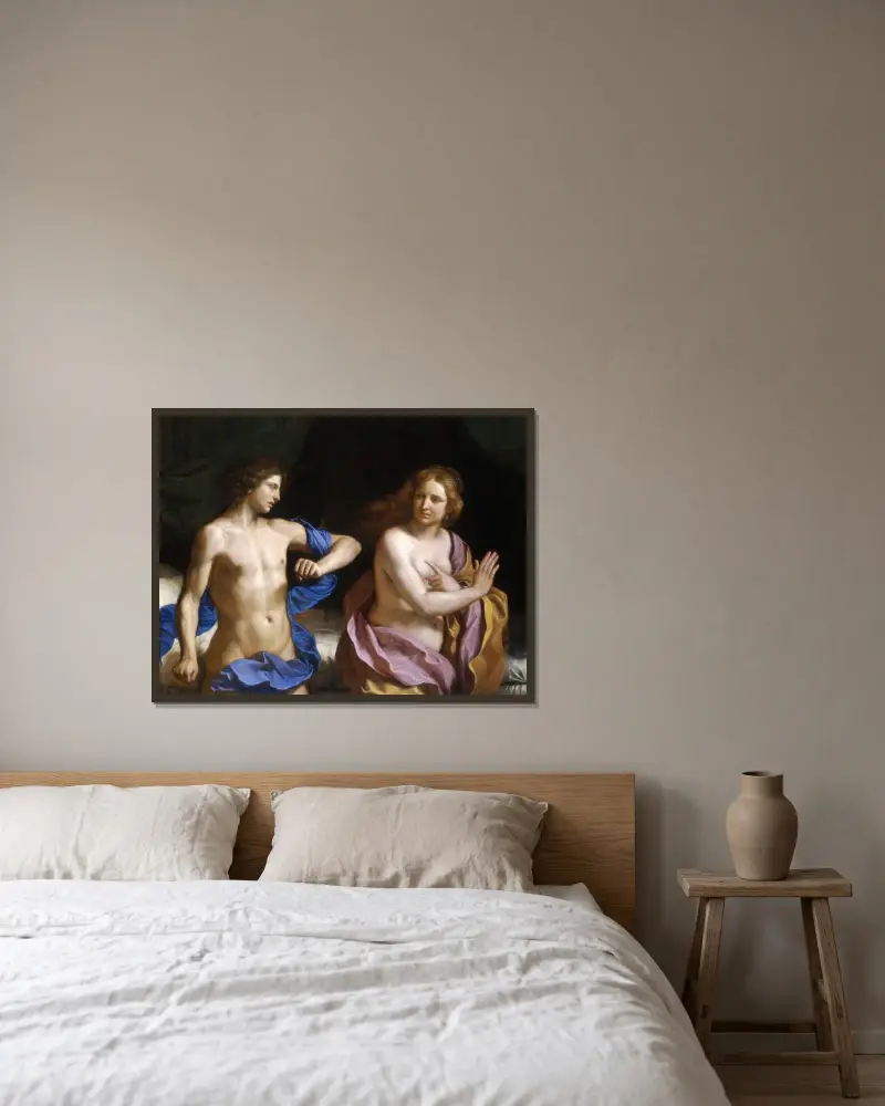 Amnon och Tamar av Guercino inramad på en vägg