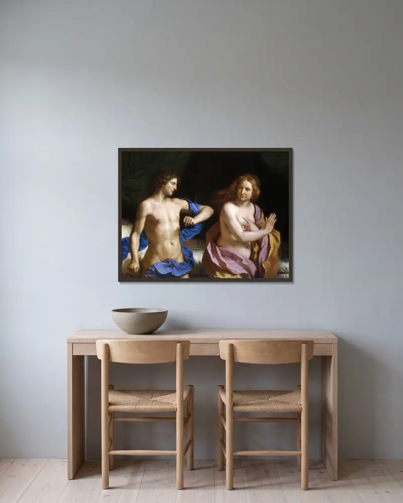 Amnon och Tamar av Guercino inramad på en vägg