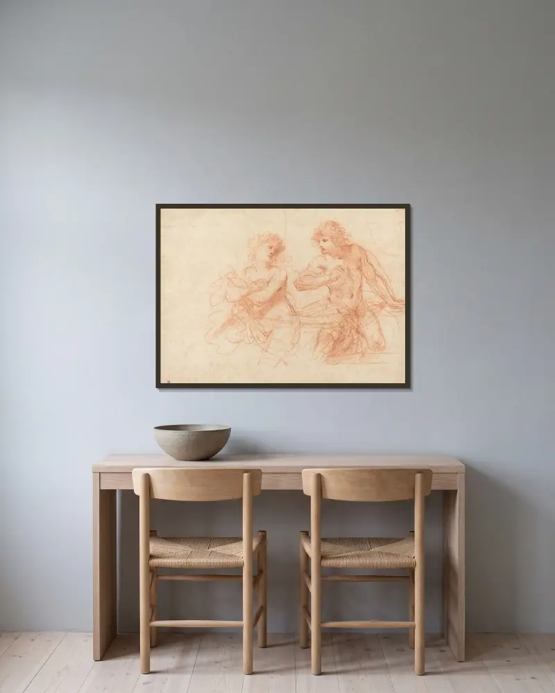 Amnon och Tamar av Guercino inramad på en vägg