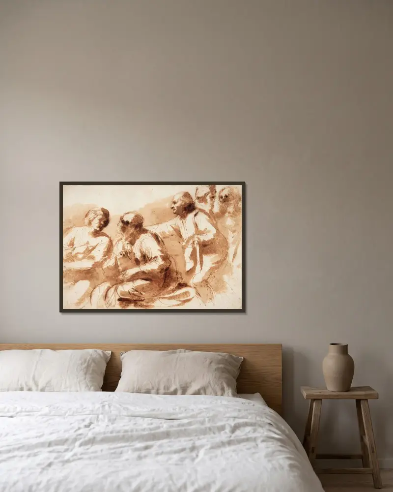 En samling lärda män av Guercino inramad på en vägg