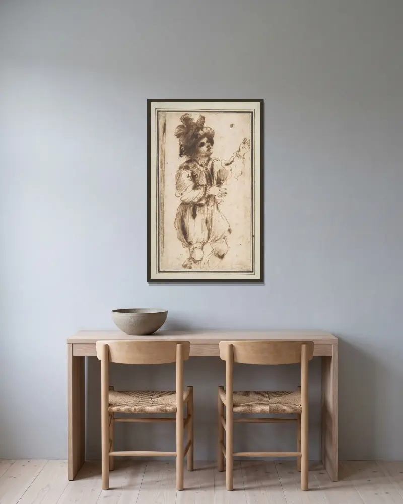Pojke som jagar en fjäril av Guercino inramad på en vägg