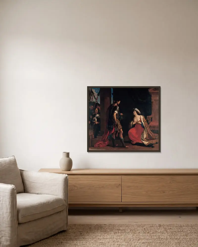Kleopatra och Octavianus av Guercino inramad på en vägg