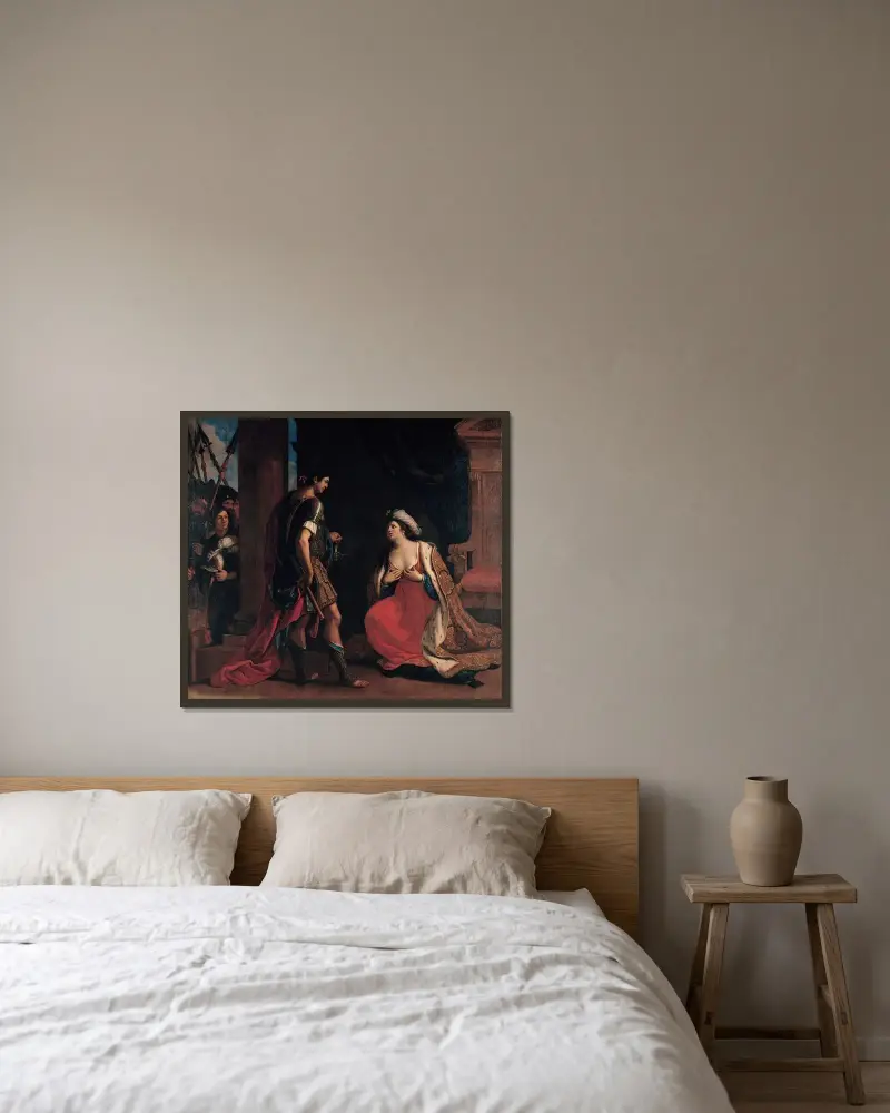 Kleopatra och Octavianus av Guercino inramad på en vägg