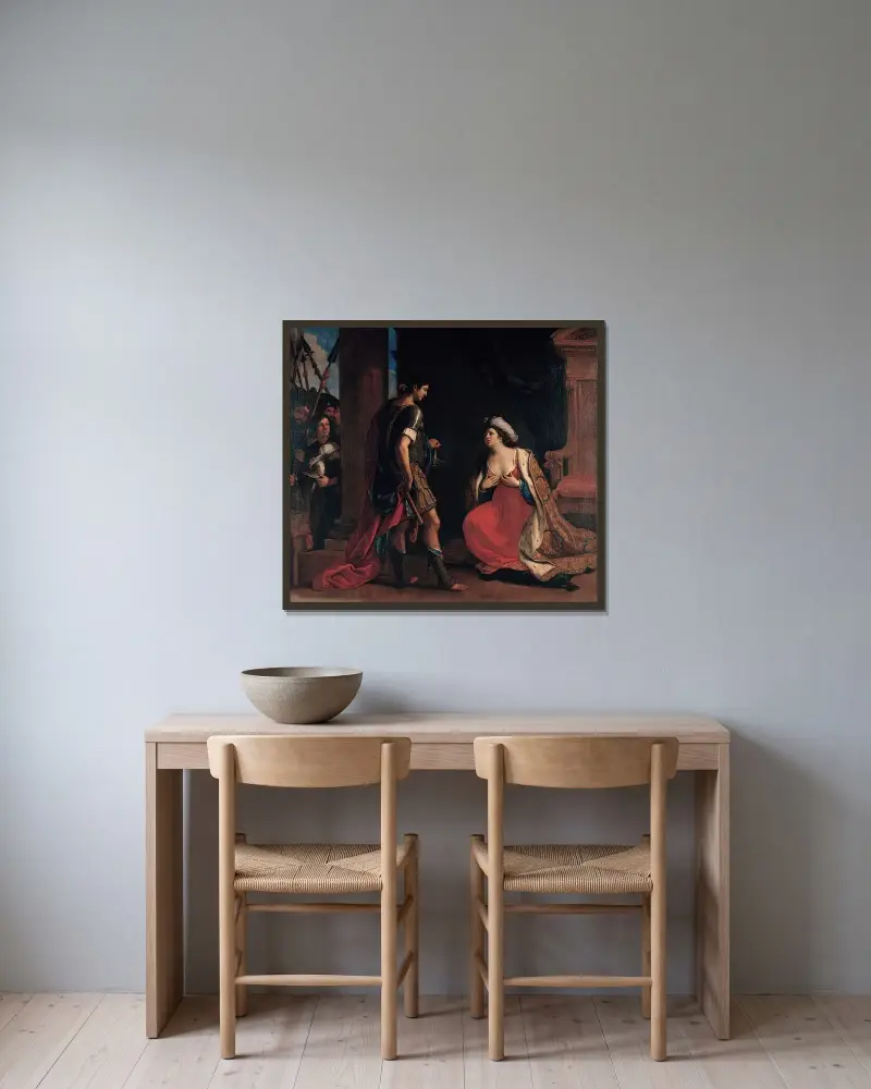 Kleopatra och Octavianus av Guercino inramad på en vägg