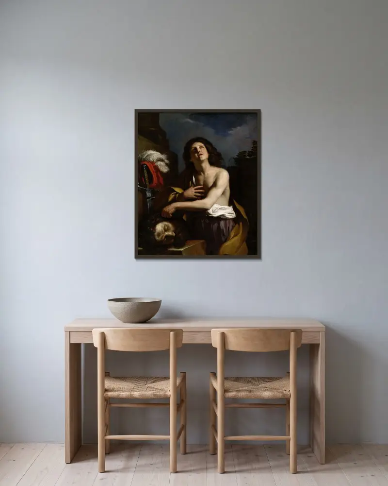 David med Goljats huvud av Guercino inramad på en vägg