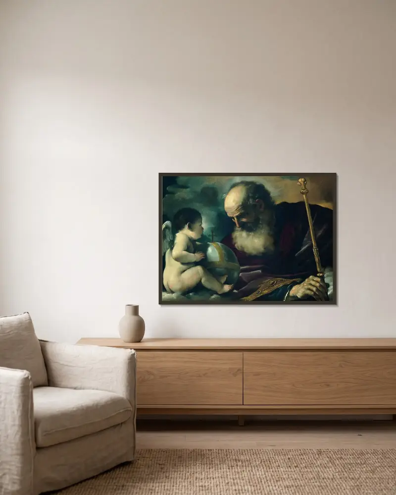 Gud Fadern och ängeln av Guercino inramad på en vägg