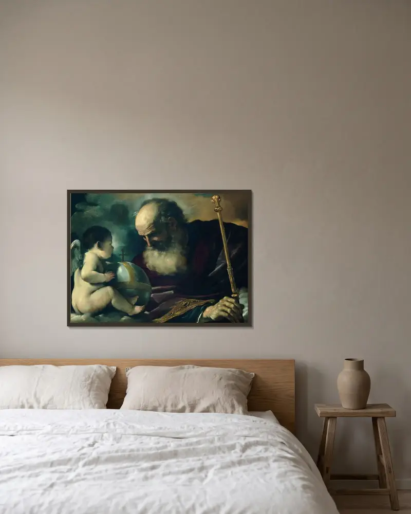 Gud Fadern och ängeln av Guercino inramad på en vägg