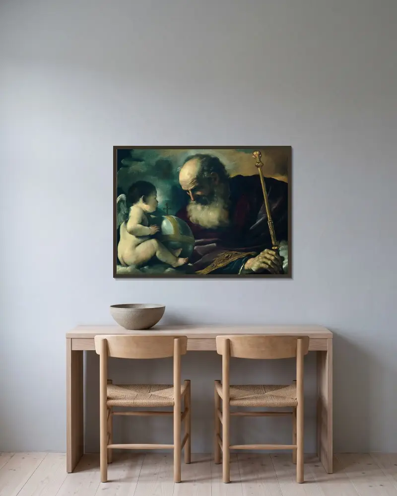 Gud Fadern och ängeln av Guercino inramad på en vägg