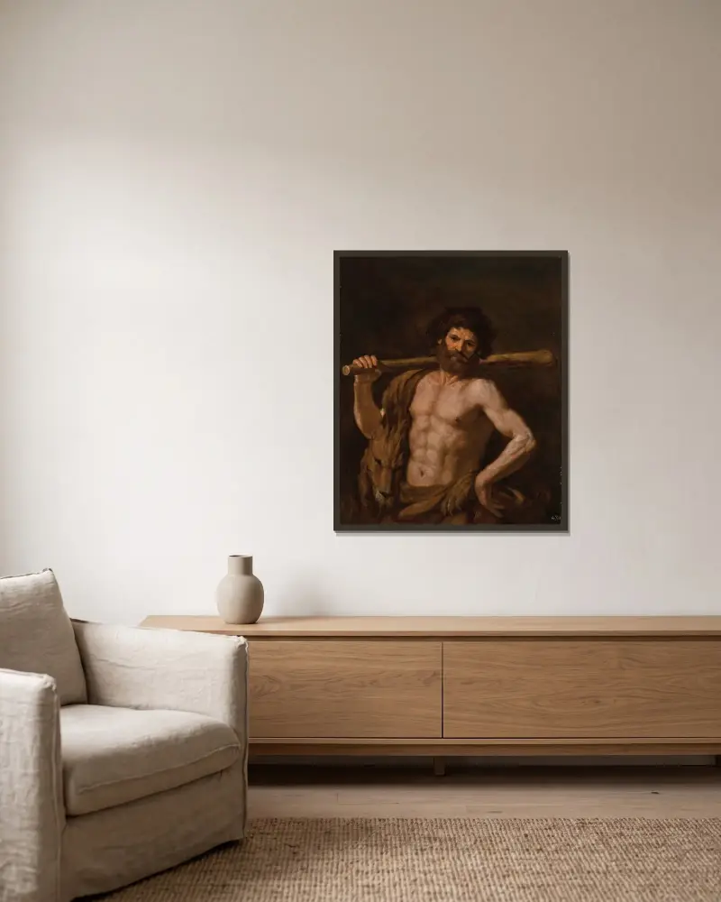Hercules av Guercino inramad på en vägg