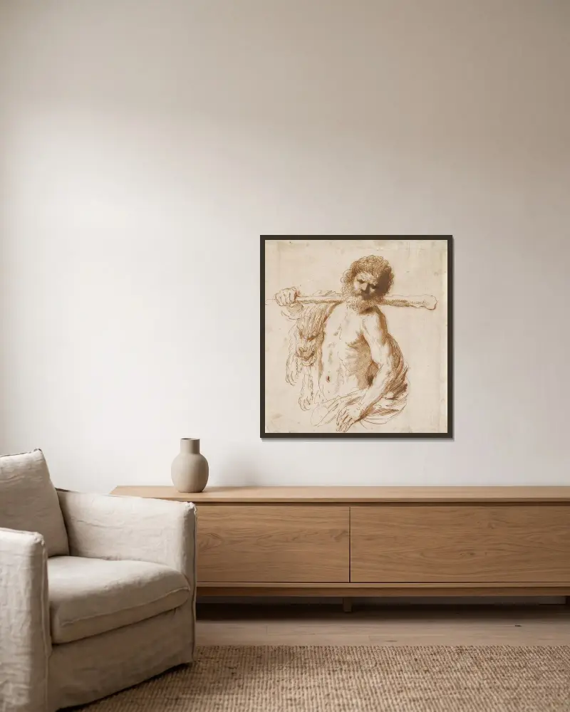 Hercules av Guercino inramad på en vägg