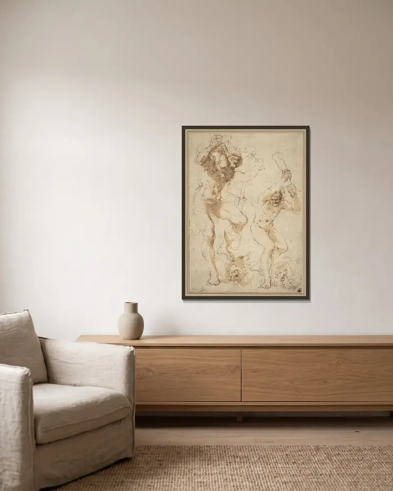 Herkules dräper hydran av Guercino inramad på en vägg