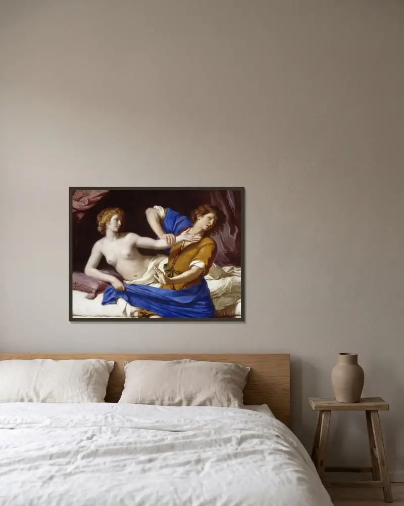 Josef och Potifars hustru av Guercino inramad på en vägg