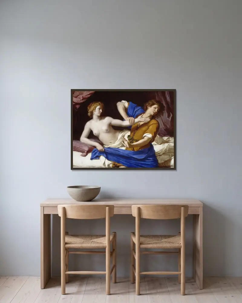 Josef och Potifars hustru av Guercino inramad på en vägg