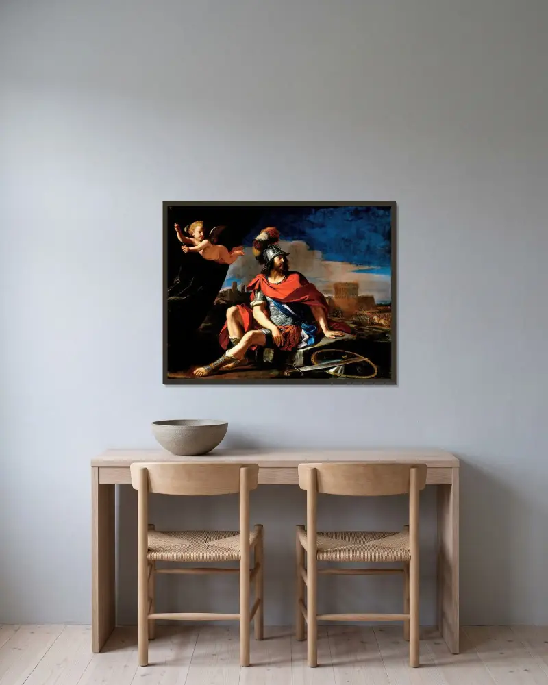 Mars med Amor av Guercino inramad på en vägg