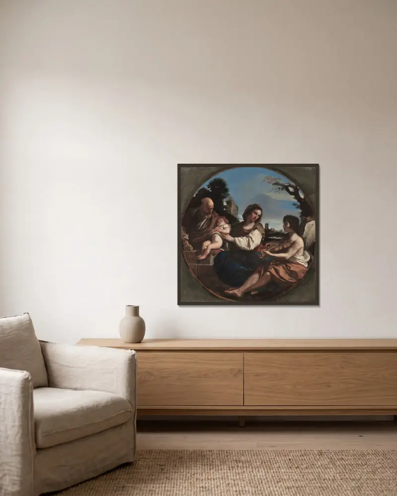 Ruhe auf der Flucht nach Ägypten von Guercino gerahmt an einer Wand