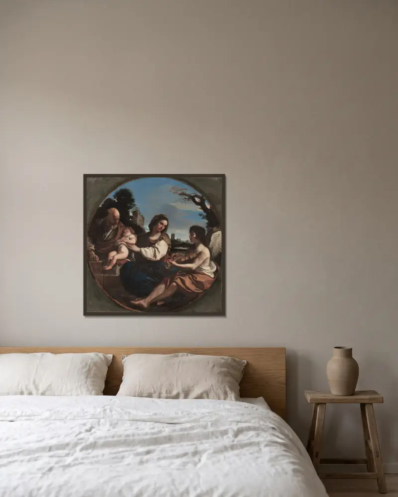 Ruhe auf der Flucht nach Ägypten von Guercino gerahmt an einer Wand