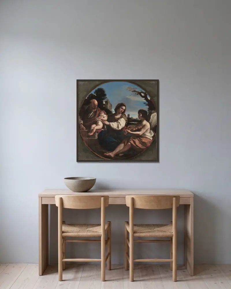Ruhe auf der Flucht nach Ägypten von Guercino gerahmt an einer Wand