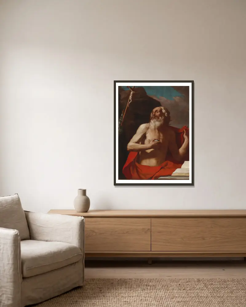 Der heilige Hieronymus von Guercino gerahmt an einer Wand