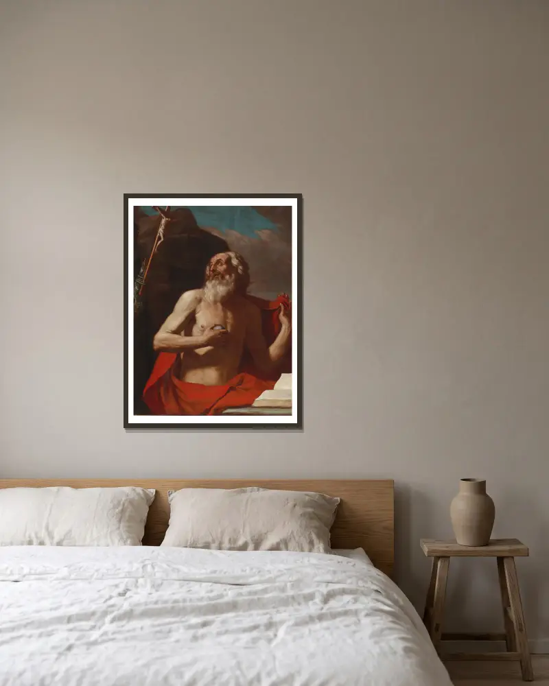 Der heilige Hieronymus von Guercino gerahmt an einer Wand