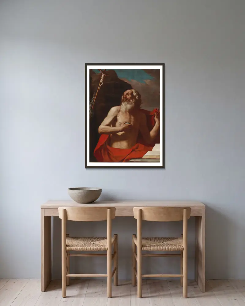 Der heilige Hieronymus von Guercino gerahmt an einer Wand