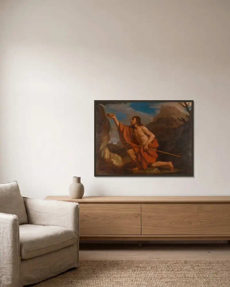 Johannes Döparen i öknen av Guercino inramad på en vägg