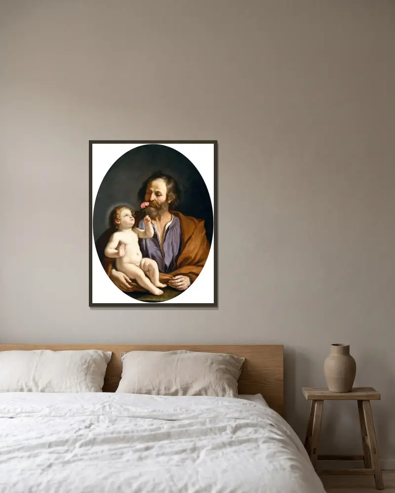 Sankt Josef med Kristusbarnet av Guercino inramad på en vägg