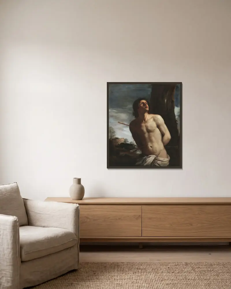 Sankt Sebastian av Guercino inramad på en vägg