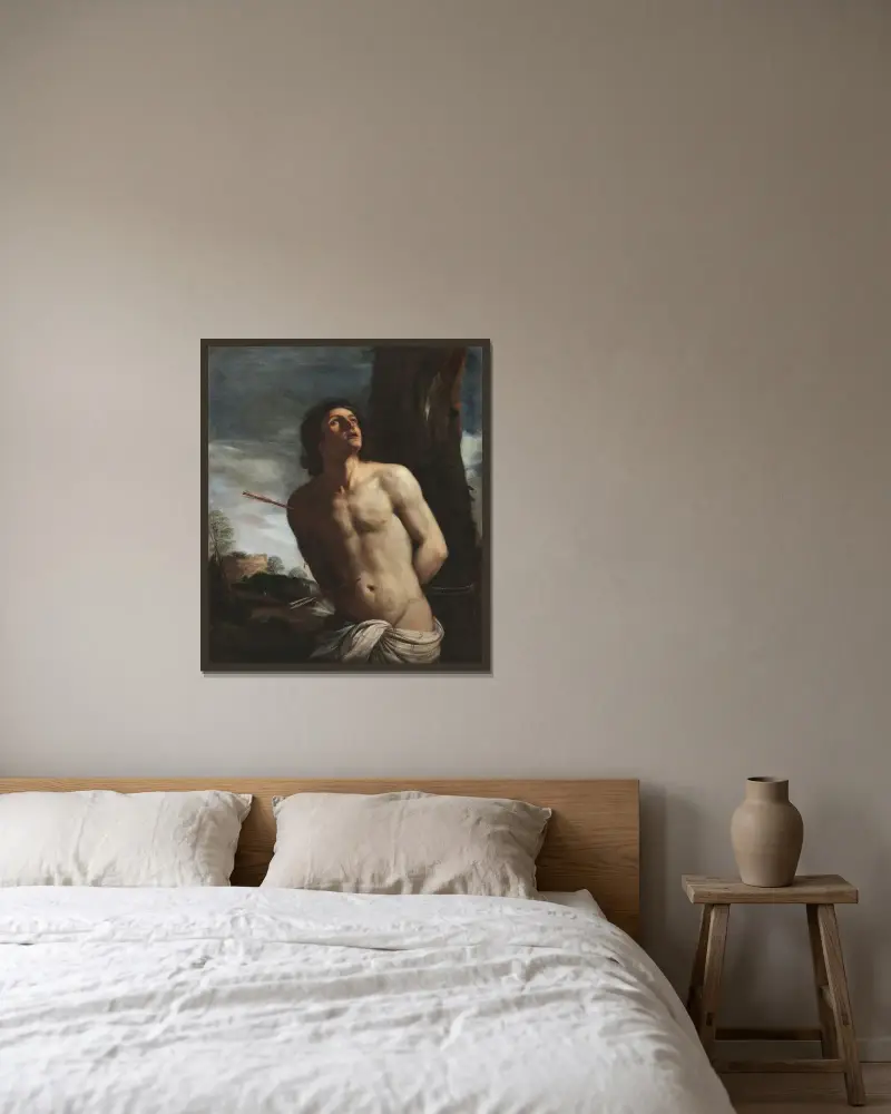 Sankt Sebastian av Guercino inramad på en vägg