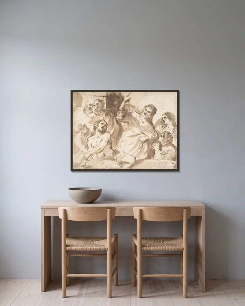 Lasarus uppväckande av Guercino inramad på en vägg