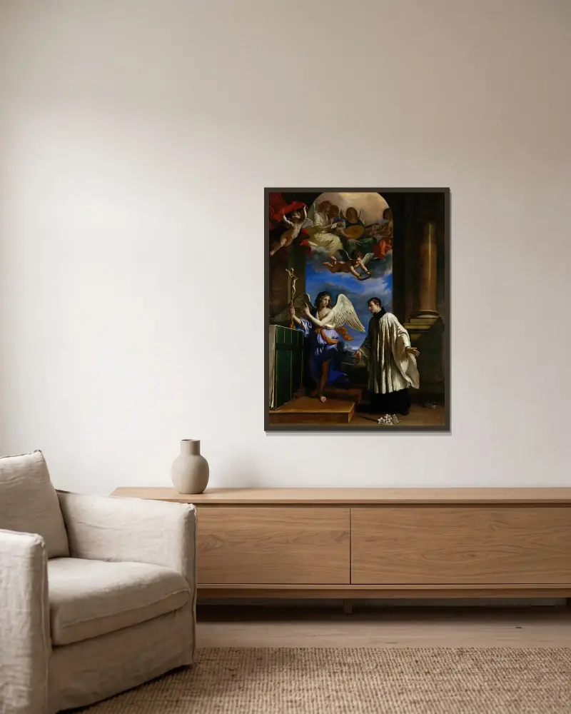 Den helige Aloysius Gonzagas kallelse av Guercino inramad på en vägg