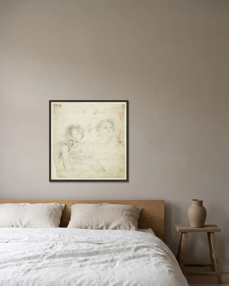 Zwei Putten von Guercino gerahmt an einer Wand