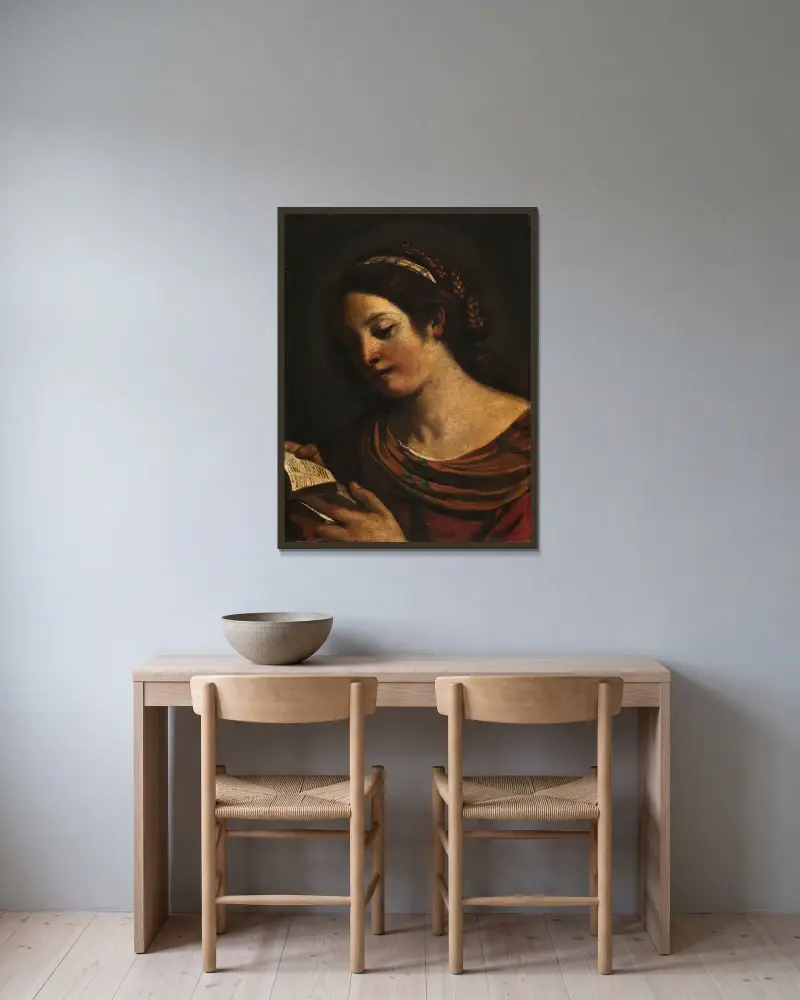 Lesendes Mädchen von Guercino gerahmt an einer Wand