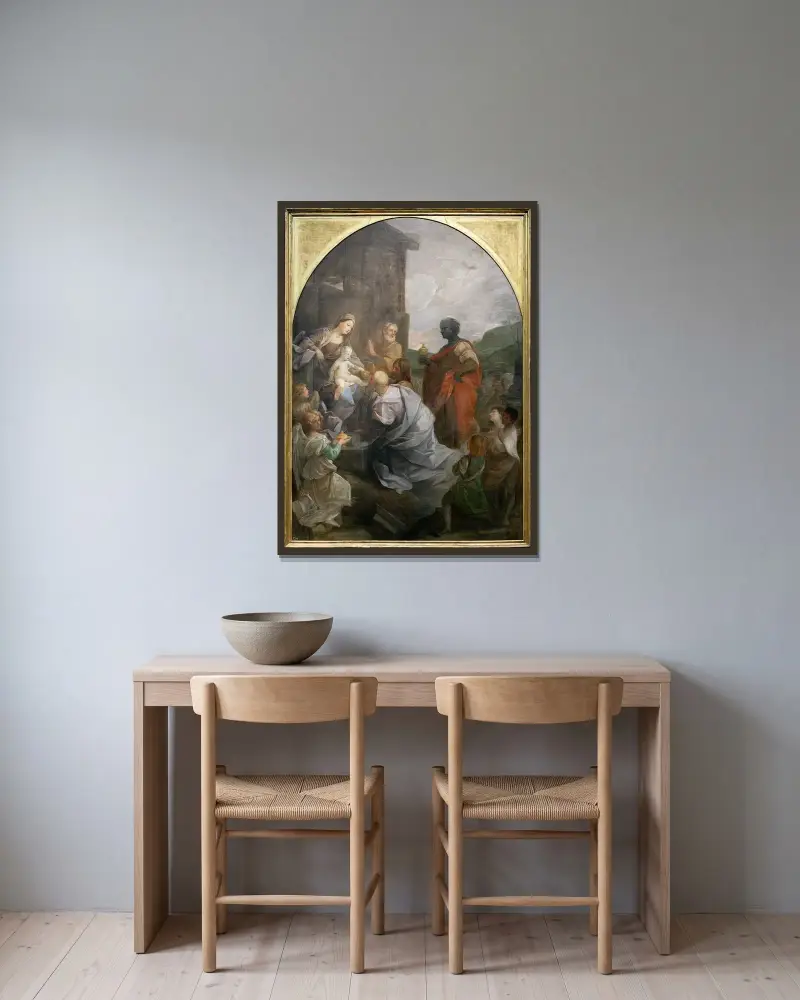 Adoration of the Magi av Guido Reni inramad på en vägg