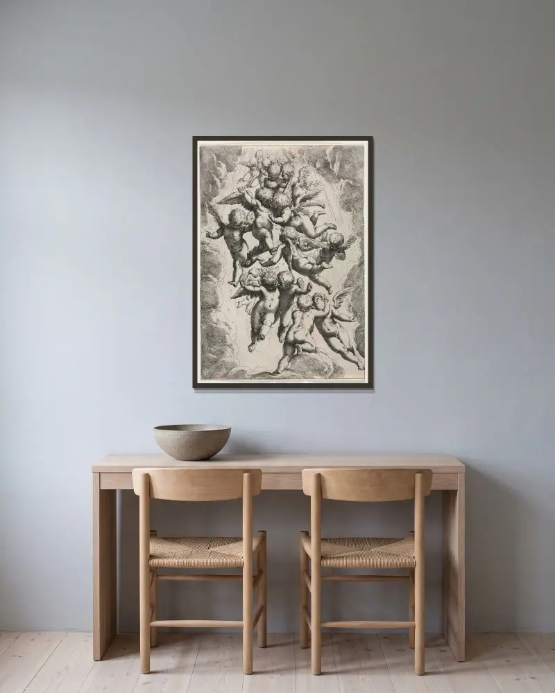 Engel in Herrlichkeit von Guido Reni gerahmt an einer Wand
