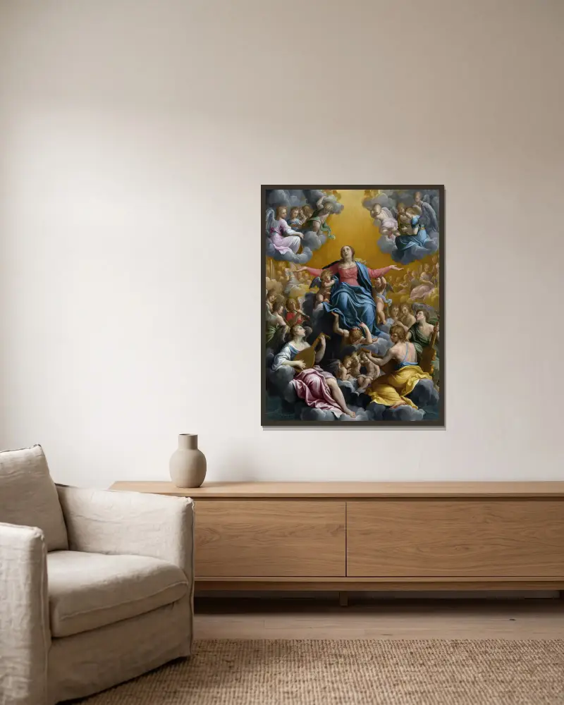 Assumption of the Virgin av Guido Reni inramad på en vägg