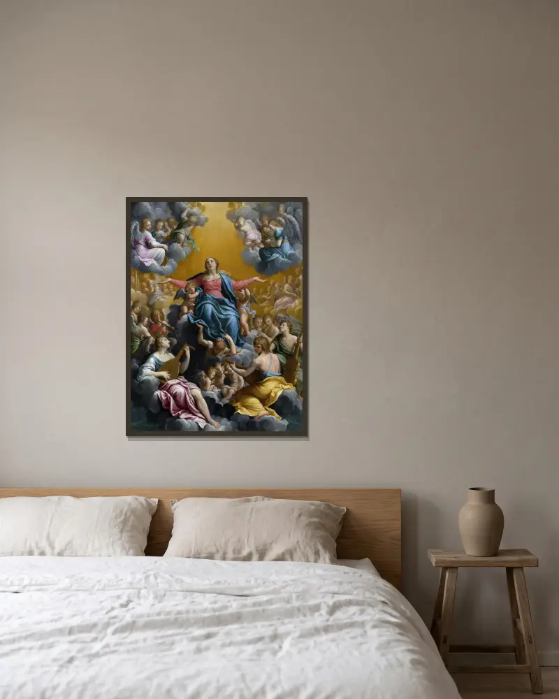 Assumption of the Virgin av Guido Reni inramad på en vägg