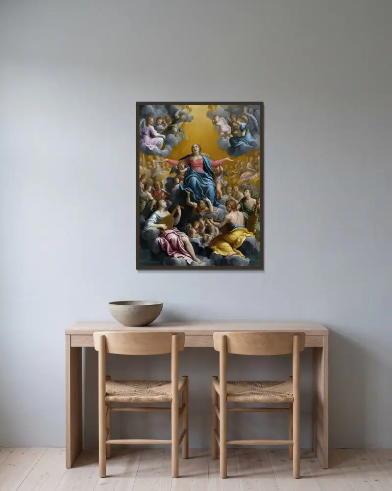 Assumption of the Virgin av Guido Reni inramad på en vägg