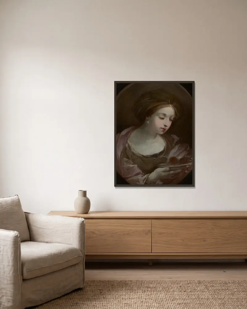 Bust of a Woman Wearing a Turban av Guido Reni inramad på en vägg