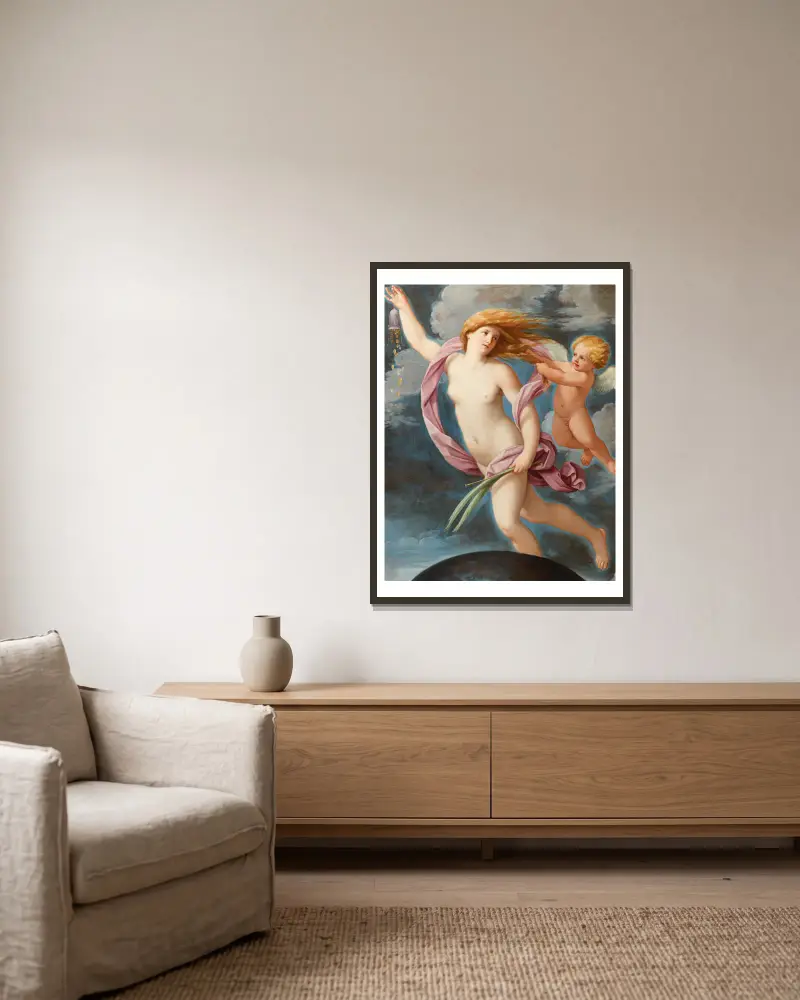 Fortuna with a purse av Guido Reni inramad på en vägg