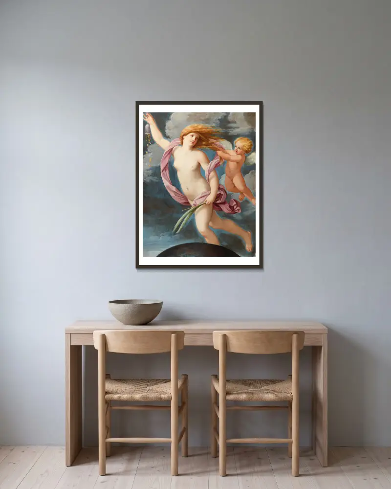 Fortuna with a purse av Guido Reni inramad på en vägg