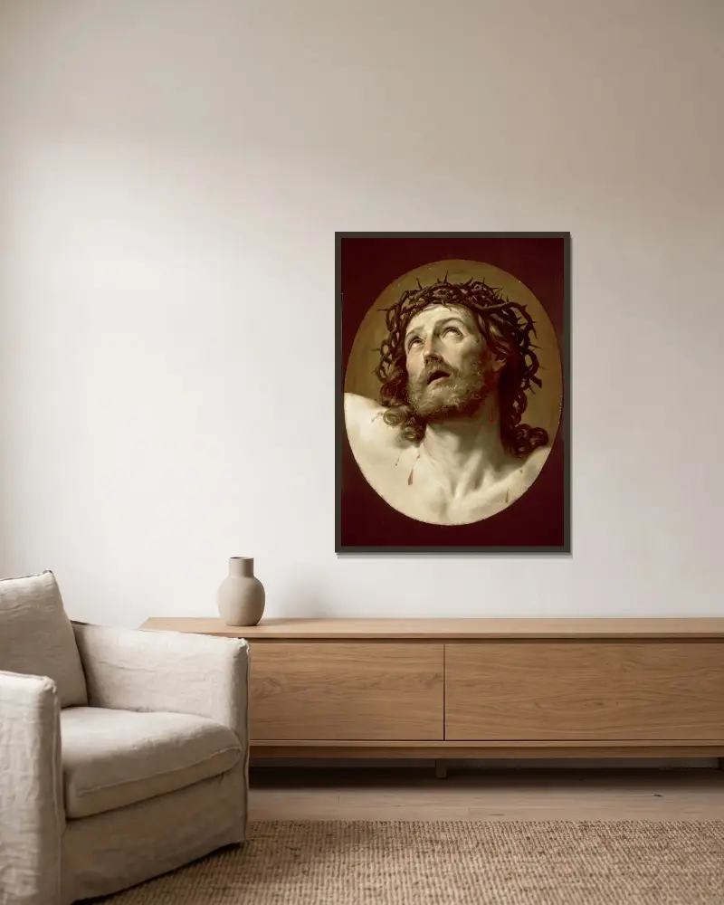 Kristus med törnekrona av Guido Reni inramad på en vägg